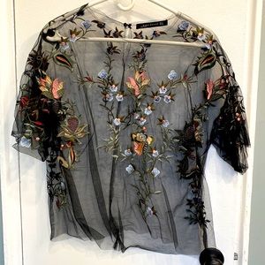 Zara Mesh Embroidered Top
